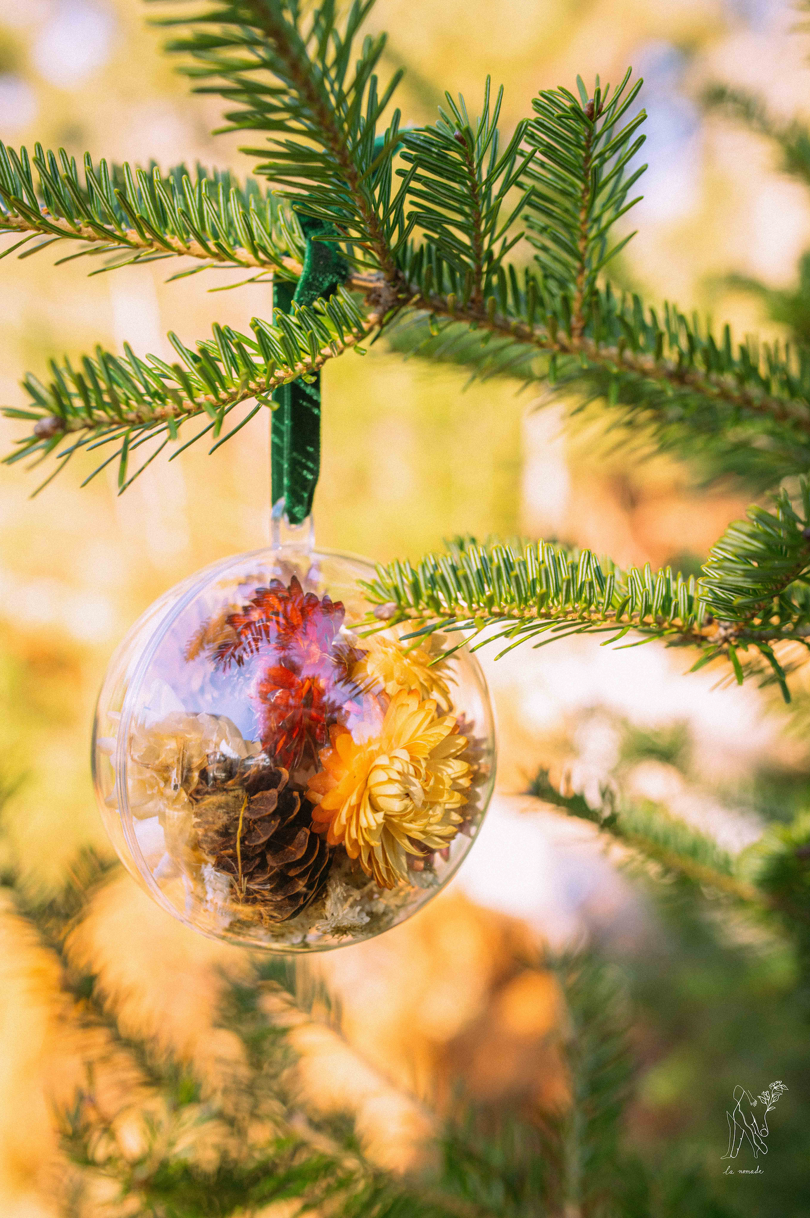 Boules de Noël avec fleurs séchées